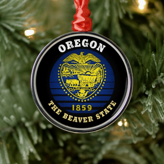 OREGON BEAVER STATE FLAG METAL TREE DECORATION (Tree)