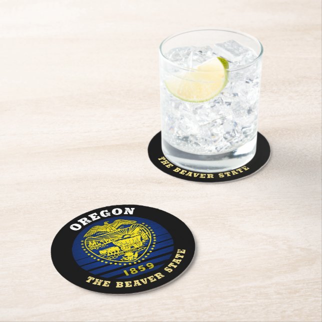 OREGON BEAVER STATE FLAG ROUND PAPER COASTER (Insitu)