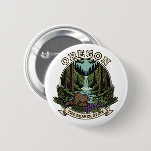 Oregon Beaver State Forest & Waterfall Emblem 6 Cm Round Badge