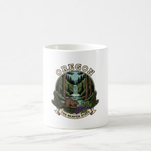 Oregon Beaver State Forest & Waterfall Emblem Coffee Mug