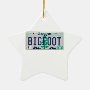 Oregon Bigfoot License Plate Ceramic Tree Decoration