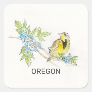 Oregon bird flower square sticker