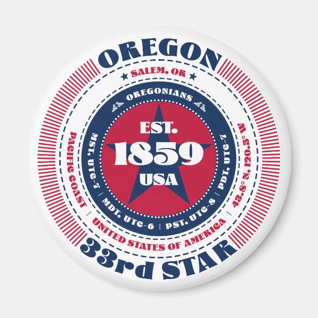 Oregon Circle Typography Souvenir Magnet (Front)