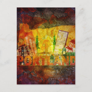 Oregon Cityscape in Map  Grunge Background Illustr Postcard