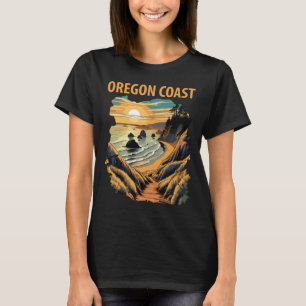 Oregon Coast Beach Sunset Retro Travel T-Shirt