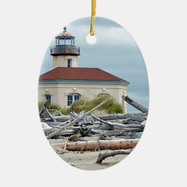 Oregon coast lighthouse ceramic tree decoration (Front)