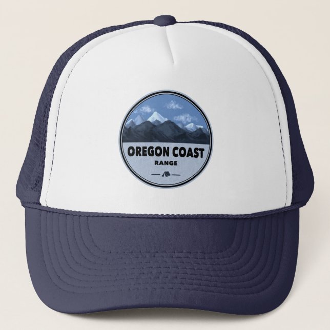 Oregon Coast Mountain Range Camping Trucker Hat (Front)