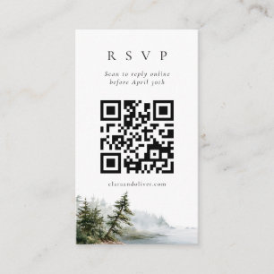 Oregon Coast Pine Landscape Wedding QR Code RSVP Enclosure Card