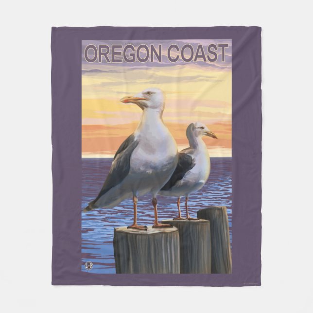 Oregon Coast Sea Gulls Fleece Blanket (Front)
