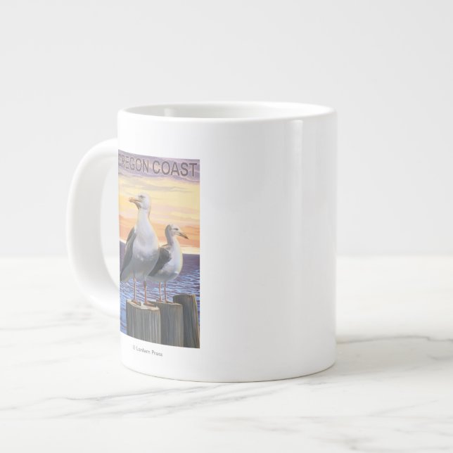 Oregon Coast Sea Gulls Large Coffee Mug (Front Left)