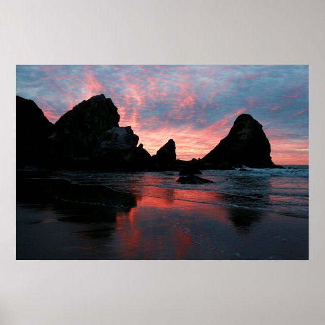 Oregon Coast Sunrise Beach Rocks Nature Photo Poster (Front)