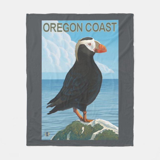 Oregon Coast Tufted Puffin Fleece Blanket (Front)