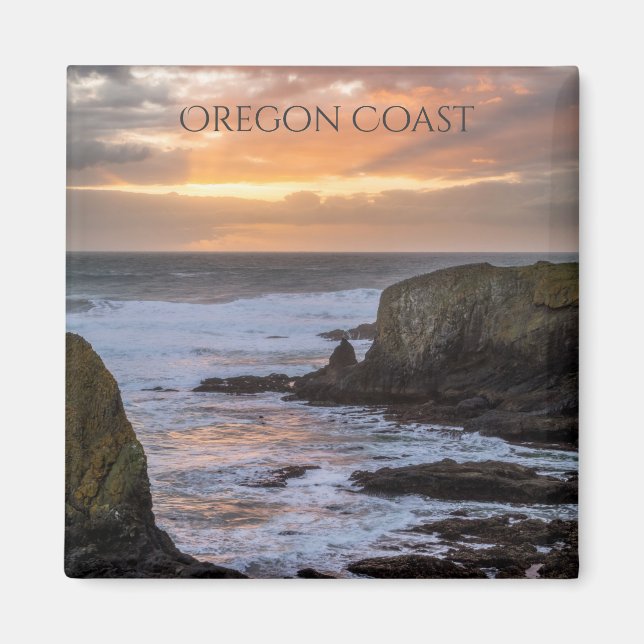 Oregon Coast Yaquina Sunset Ocean Photo Souvenir Magnet (Front)