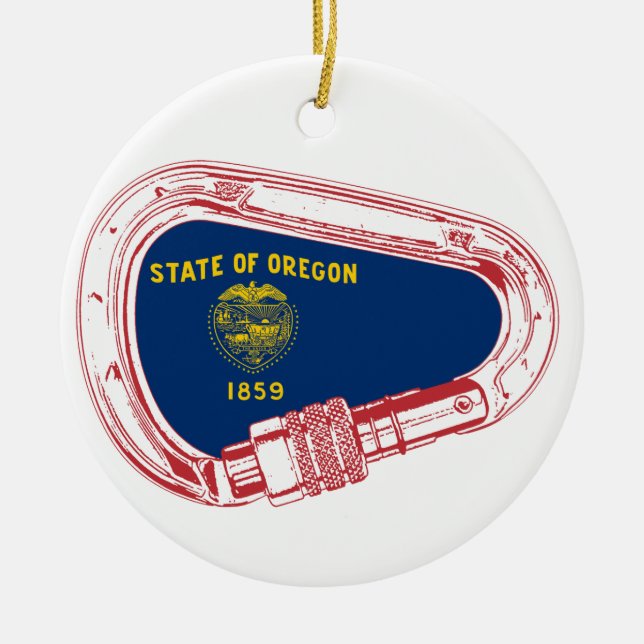 Oregon Flag Climbing Carabiner Ceramic Tree Decoration (Front)