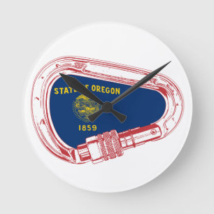 Oregon Flag Climbing Carabiner Round Clock