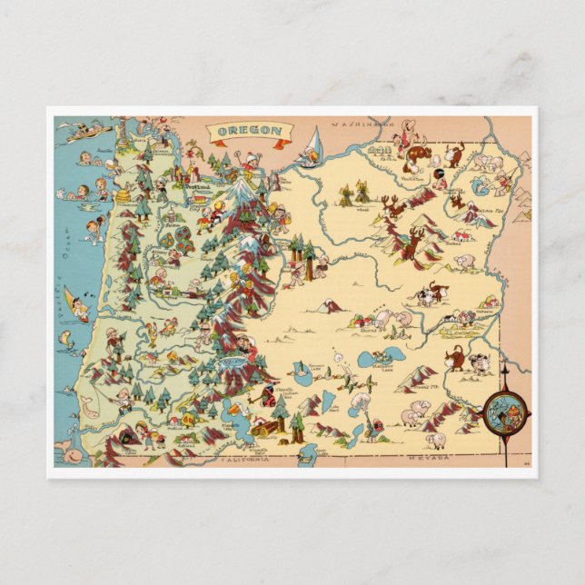 Oregon Funny Vintage Map Postcard (Front)