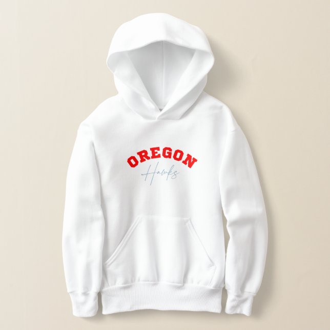 Oregon Hawks Red & Blue Kids Sweatshirt (Laydown)