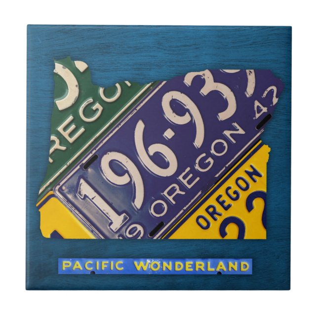 Oregon License Plate Map Ceramic Tile V2 (Front)