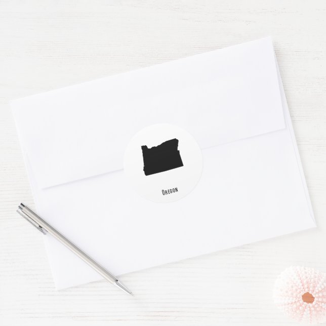 Oregon Map - Black and White Modern Oregon Map Classic Round Sticker (Envelope)