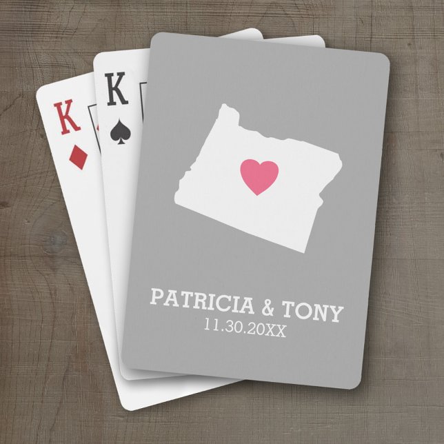 Oregon Map Home State Love with Optional Heart Playing Cards (Personalized Playing Cards with a State Map, Movable Heart and Name)