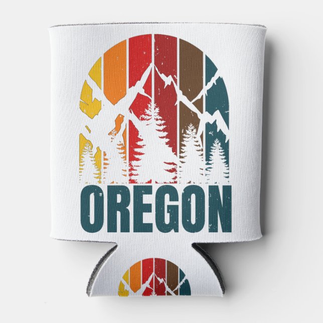 Oregon Mountains Retro Vintage Can Cooler (Front)