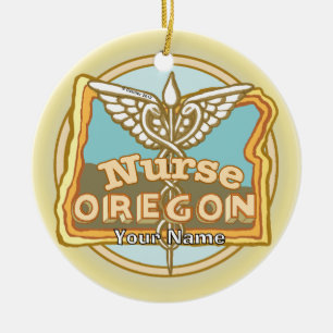 Oregon Nurse Caduceus Ceramic Tree Decoration