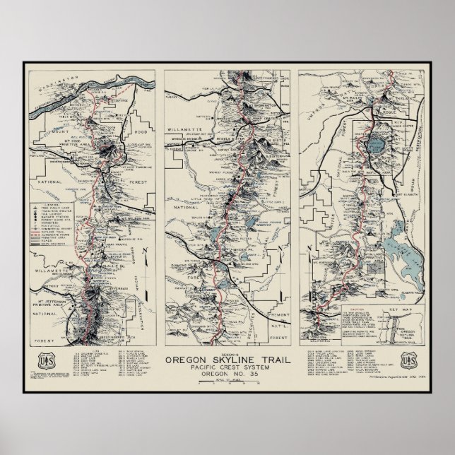 Oregon Pacific Crest Trail Map 1936 Poster (Front)