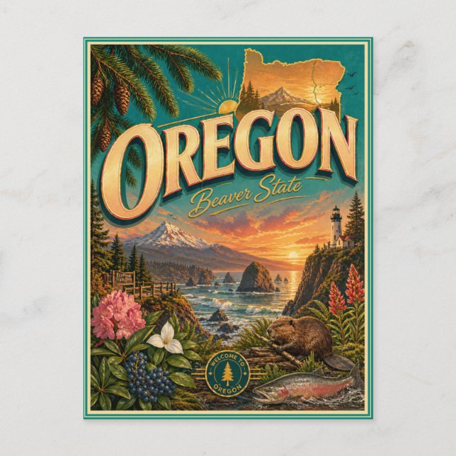 Oregon Retro Travel Souvenir Postcard (Front)