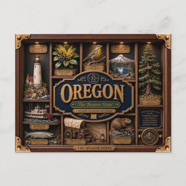 Oregon Shadow Box 3D Figurine State Postcard (Front)