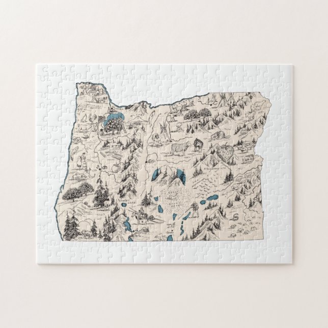 Oregon Shaped Beaver Oregonian Vintage Picture Map Jigsaw Puzzle (Horizontal)