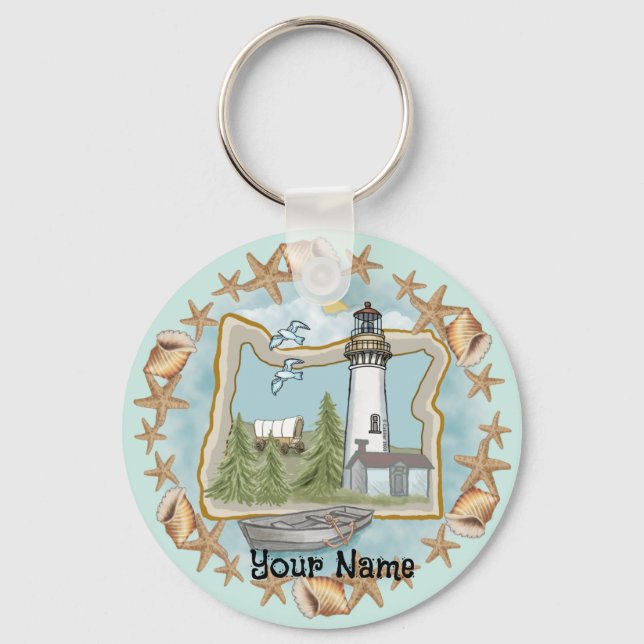 Oregon Shells Lighthouse  Key Ring (Front)