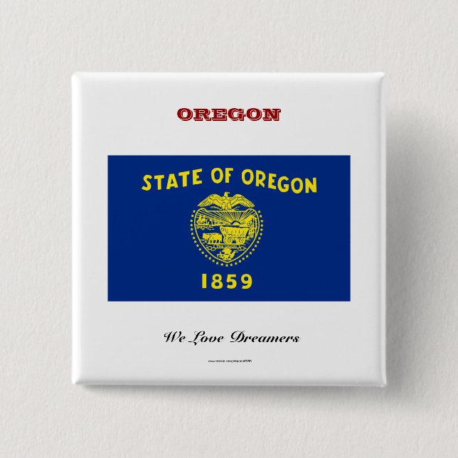 Oregon state flag and slogan 15 cm square badge (Front)