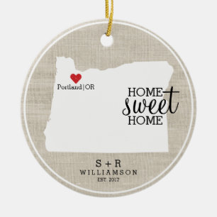 Oregon State Love Home Sweet Home Custom Map Ceramic Tree Decoration