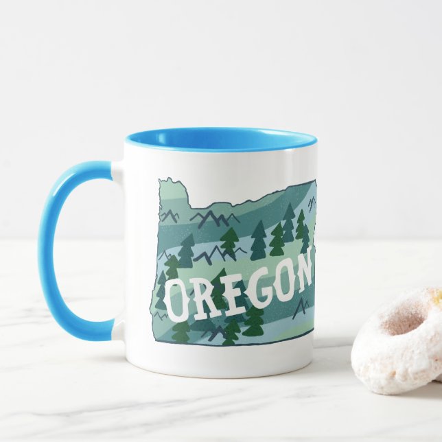 Oregon State Map Illustration Mug (With Donut)