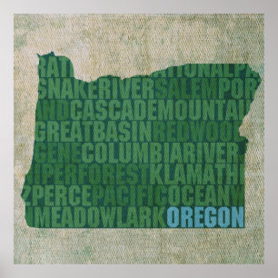 Oregon State Outline Word Map on Canvas Poster