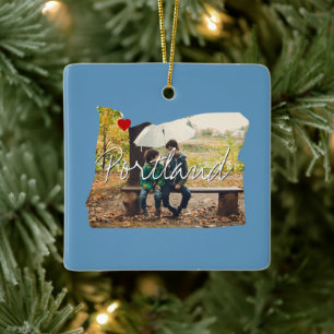 Oregon State Photo insert and town name Ceramic Ornament