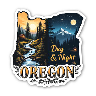 Oregon State Sticker Day & Night Landscape Art