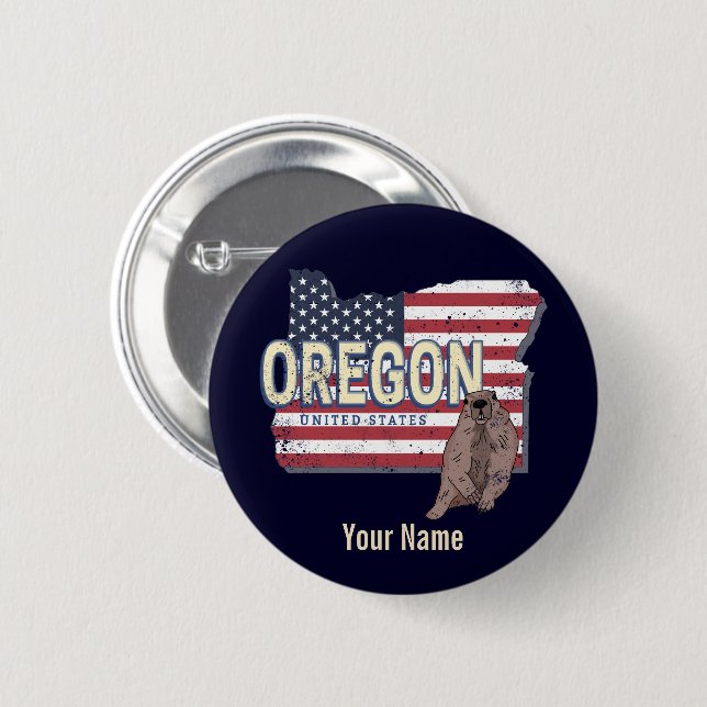 Oregon State United States Retro Map USA Souvenir 6 Cm Round Badge (Front & Back)