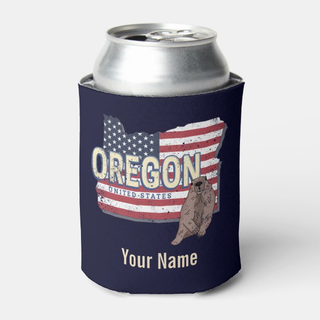 Oregon State United States Retro Map USA Souvenir Can Cooler (Can Front)