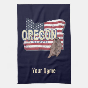 Oregon State United States Retro Map USA Souvenir Tea Towel