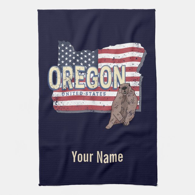 Oregon State United States Retro Map USA Souvenir Tea Towel (Vertical)