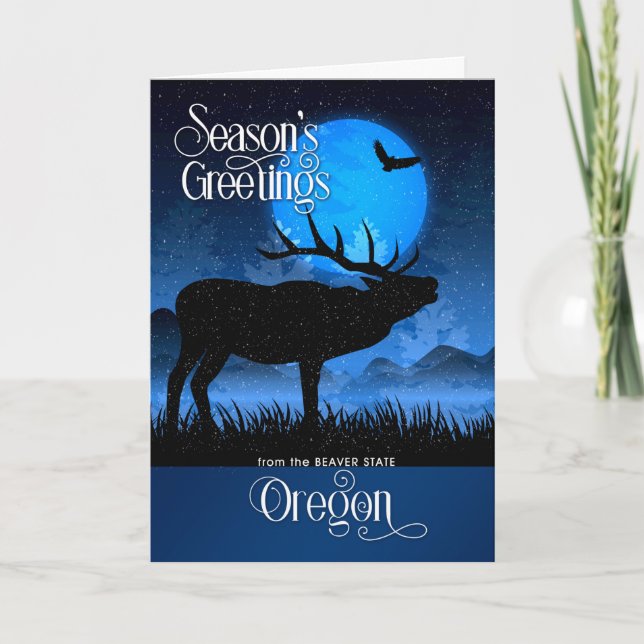 Oregon The Beaver State Season's Greetings Moose Holiday Card (Front)
