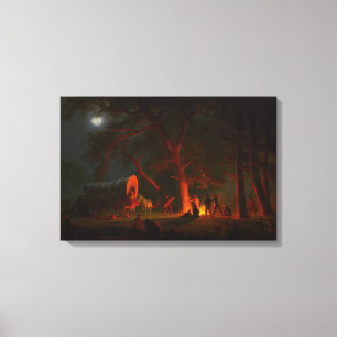 Oregon Trail Conestoga Wagon Moonlight Camp Fire Canvas Print