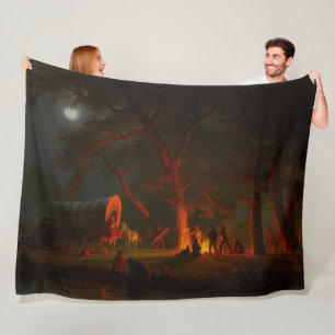 Oregon Trail Conestoga Wagon Moonlight Camp Fire Fleece Blanket
