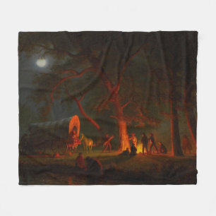 Oregon Trail Conestoga Wagon Moonlight Camp Fire Fleece Blanket