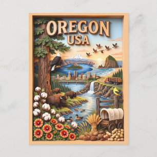 Oregon Travel Skyline Landmarks Wildlife Landscape Postcard