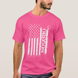 Oregon United States Distressed w US Flag T-Shirt