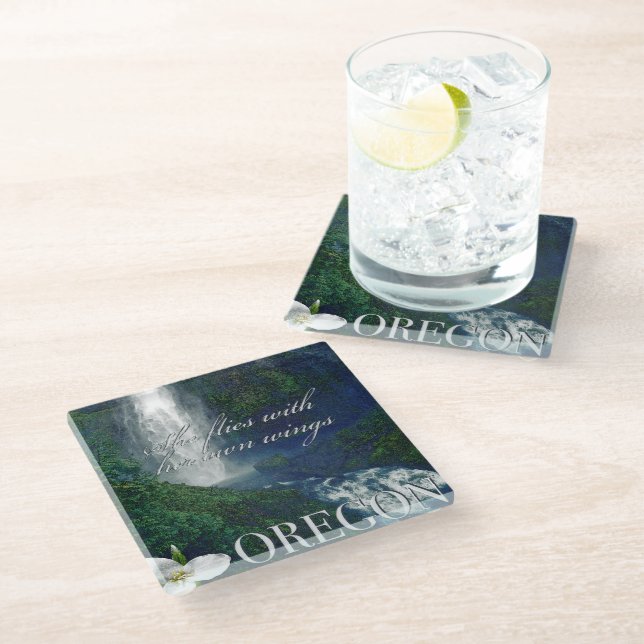 Oregon Waterfall Poster Glass Coaster (Angled)