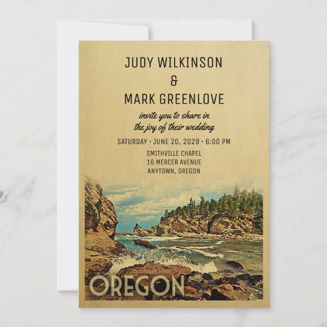 Oregon Wedding Invitation Vintage Mid-Century (Front)