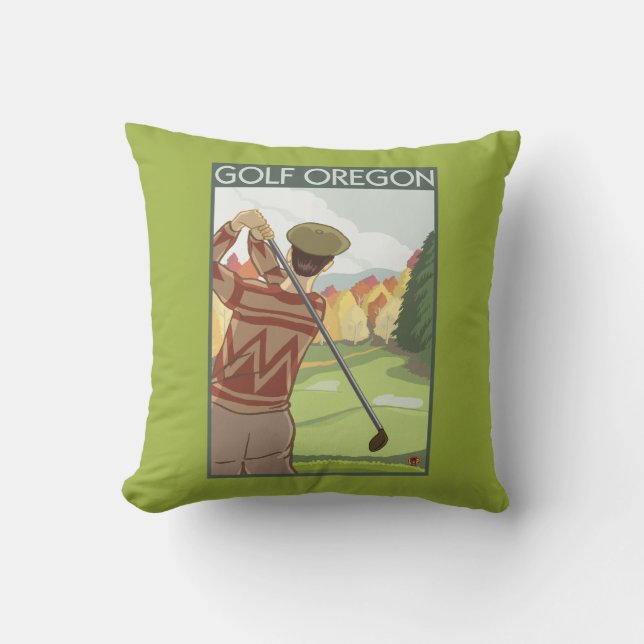 OregonGolf Scene Vintage Travel Poster Cushion (Front)